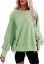 Nirovien Womens Oversized Crewneck Sweatshirt Side Slit Long Sleeve Pullover Slouchy Fit Tops