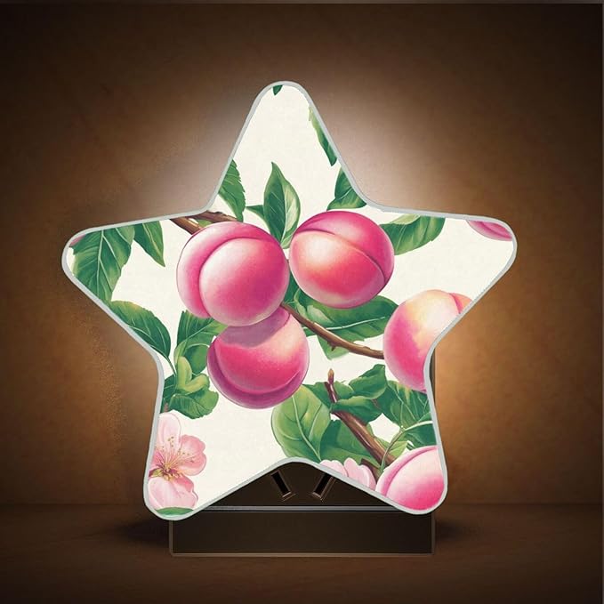 susiyo Plug in Night Light Pink Peaches Green Leaves Cute Star Shape Nightlight for Bedroom Hallway Stairs
