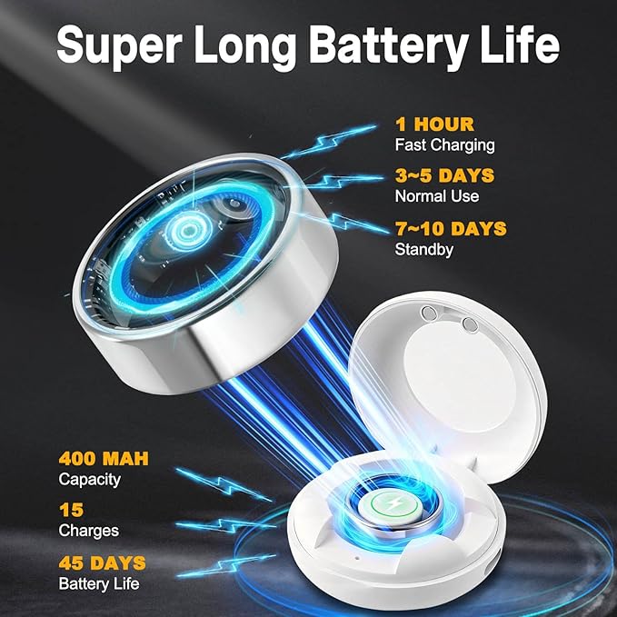 FAHKNS Smart Health Ring for Women Men: Fitness Tracker Ring with Heart Rate,Blood Oxygen,Sleep Monitor,Stress,Steps Counter,IP68 Waterproof for iOS & Android,No APP Fees (Silver,6#)