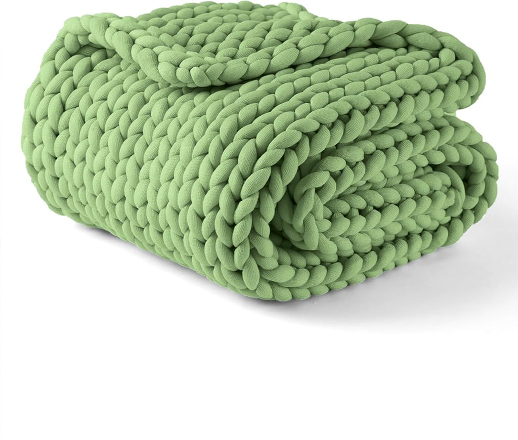 YnM Chunky Throw Blanket, Medium-Weight, Hand Knitted, Skin Friendly, Ventilated and Breathable, Machine Washable, Home Décor Piece for Couch, Sofa and Bed (Avocado Green, 40x50 Inch)