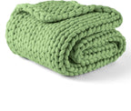 YnM Chunky Throw Blanket, Medium-Weight, Hand Knitted, Skin Friendly, Ventilated and Breathable, Machine Washable, Home Décor Piece for Couch, Sofa and Bed (Avocado Green, 40x50 Inch)