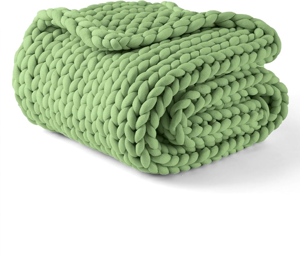 YnM Chunky Throw Blanket, Medium-Weight, Hand Knitted, Skin Friendly, Ventilated and Breathable, Machine Washable, Home Décor Piece for Couch, Sofa and Bed (Avocado Green, 50x70 Inch)