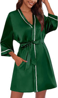 Ekouaer Women's Satin Robe Short Bridesmaid Bride Feather Bridal Robe Kimono Silky Long Sleeve Bathrobe S-XXL