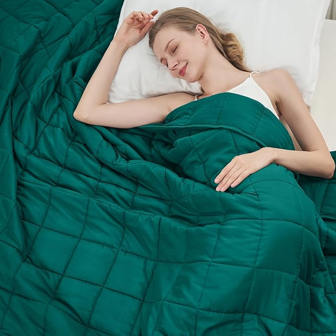 Green Weighted Blanket for Adults 12lbs, 60"x80", Queen Size Cooling Heavy Throw Blanket for 110-130lbs, Microfiber Soft Thick Big Blankets Weighted Comforter Breathable Gift for Sleeping