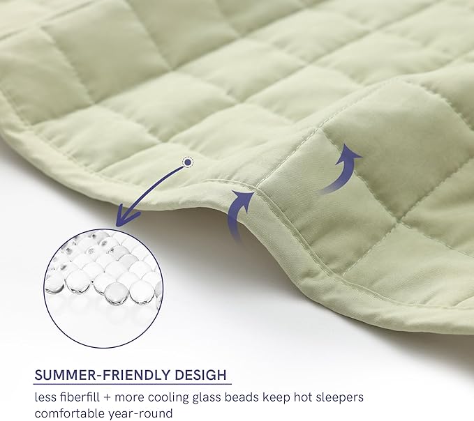 YnM Exclusive 20 lbs Weighted Blanket, Extra Heavy Cotton/Polyester Bed Blanket for Two Persons, Ideal for Queen or King Bed (88x104 Inches, 20 Pounds, Avocado/White Reversible)