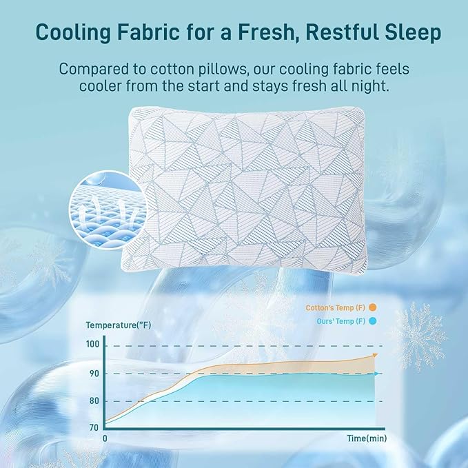 Cotelovo Shredded Memory Foam Cooling Soft Bamboo Viscose Pillow Adjustable Hypoallergenic Hotel Quality Pillow for Stomach, Back or Side Sleeper, Oeko-TEX Certified King Size
