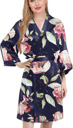 WJing Yi Jia Womens Satin Kimono Robe Silky Robes Floral Bathrobe Bride Bridesmaid Wedding Bridal Dressing Gown Loungewear