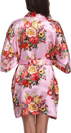 Women's Floral Satin Robes Bride Bridesmaid Getting Ready Robe Short Silky Kimono Sleepwear for Wedding Party