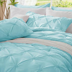 BEDELITE Macaron Blue King Size Comforter Set - 3 Pieces Boho Pintuck Bedding Comforter Sets, Lightweight Soft & Warm King Bedding Set with 2 Pillowcases for All Season