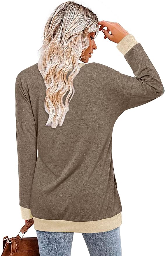 Magritta Women's Long Sleeve Leopard Color Block Tunic Comfy Crewneck T Shirt Tops Black XL