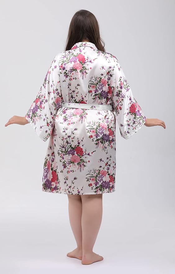 QXQTER Peony Floral Silky Satin Robe Wedding Bridal Party Bride Bridesmaid Robes for Women Dressing Gown Kimono Robe