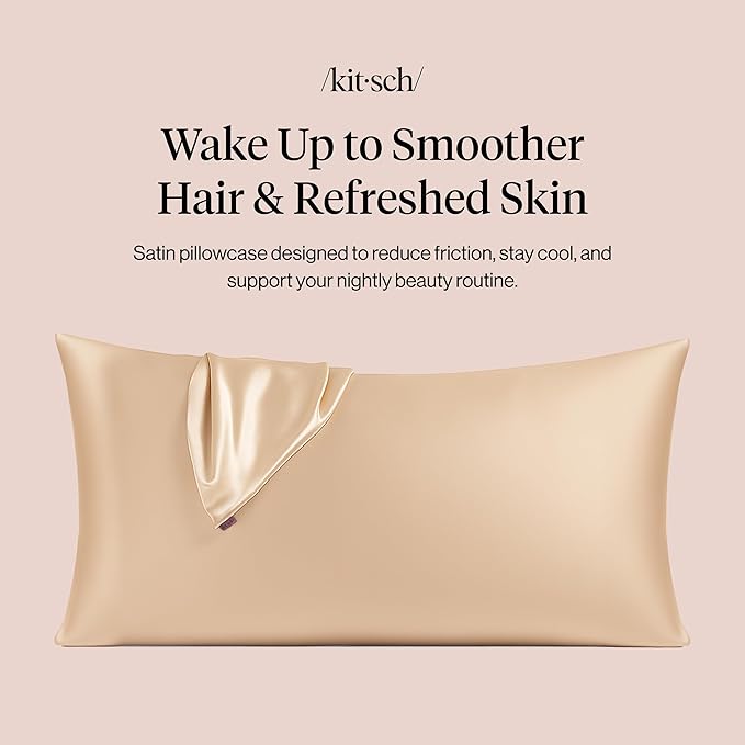 Kitsch Satin Pillowcase with Zipper for Hair & Skin - Softer Than Silk Pillow Cases, Smooth Cooling Satin Pillow Case, Wrinkle-Free, Machine Washable - King Size Satin Pillow Case 19x36 - Champagne