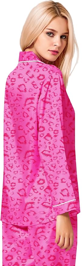 SWOMOG Womens Silk Satin Pajamas Set Long Sleeve Button Down Sleepwear 2 Piece Lounge Set Pj Set XS-3XL