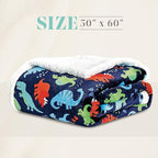 Elegant Comfort Throw Blanket, Reversible Sherpa Flannel, Ultra-Soft, Fuzzy, Cozy and Plush- All Season Lightweight Decorative Throw, 50 x 60 inches, Navy Dino Sherpa Throw