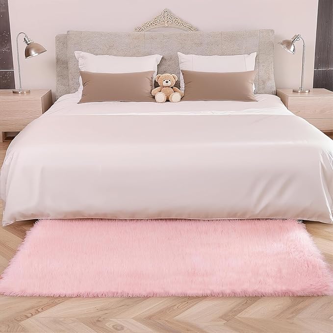Ultra-Soft 3x5 Pink Shag Rug for Girls’ Bedroom – Small Fluffy Non-Slip Area Rugs for Living Room, Kids Room, Nursery, Playroom, Dorm, Home Office, Modern Plush Carpet Home Décor
