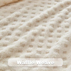 NEWCOSPLAY Super Soft King Blanket Ivory Premium Silky Flannel Fleece 3D Waffle Checkered Lightweight Bed Blanket All Season Use (Ivory, King(90"x110"))