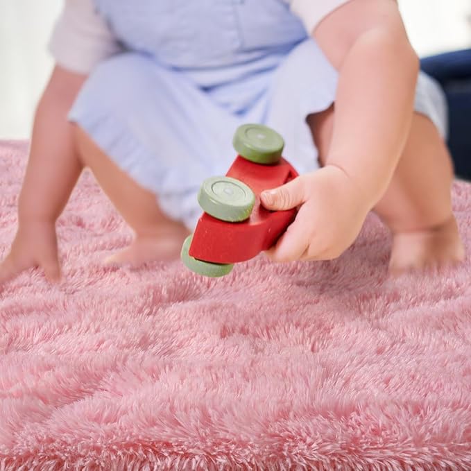 junovo 6x9 Pink Washable Area Rug for Girls Bedroom Living Room, Soft Non-Slip Fluffy Rugs, Shag Plush Memory Foam Carpet for Kids Room Baby Nursery Home Decor