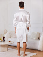 Ekouaer Mens Satin Robe Lightweight Silky Kimono Bathrobe 3/4 Sleeve Spa Knee Length Loungewear with Pockets S-3XL