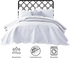 IR Imperial Rooms King Quilt Bedding Set Size (106" x 96") + 2 Pillow Shams (20" x 36"+ 2") - 3 Pcs All Season Lightweight Reversible Microfiber Coverlet Embossed Quilt Bedspread (White)
