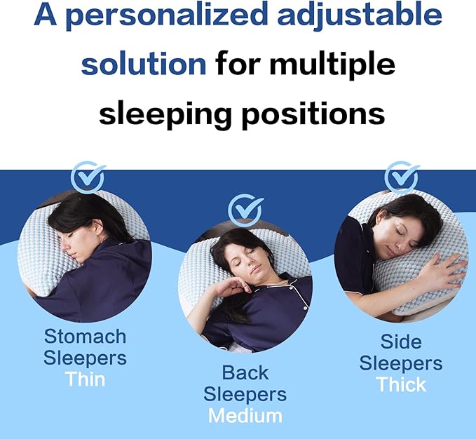 EASELAND Firm Pillows Shredded Memory Foam with Adjustable Fill - Standard Size Set of 2, Removable Cooling Cover for Hot Sleepers, Cool Bed Pillow for Side Back Stomach Sleepers