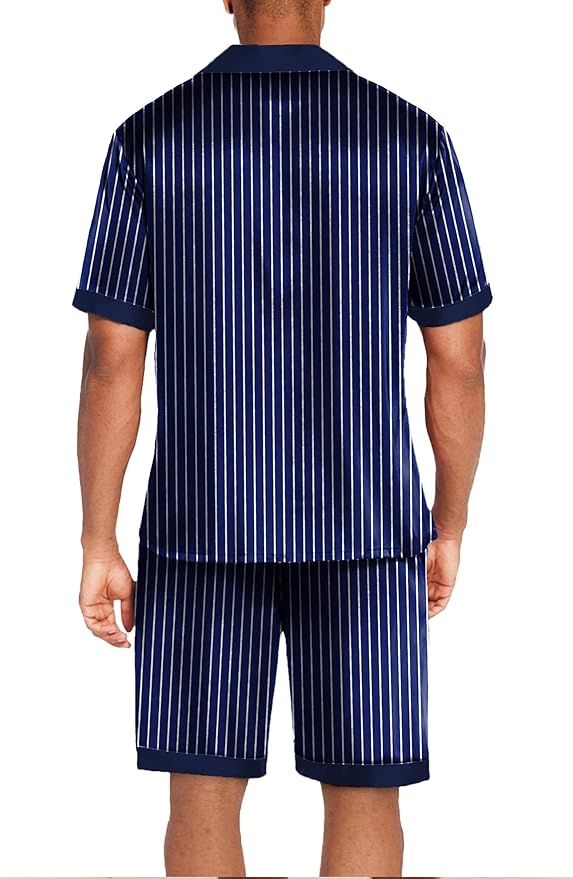 Ekouaer Men Satin Silk Pajamas Set with Pockets Sleepwear Shorts Satin Summer Loungewear 2 Piece Button Down Set S-3XL