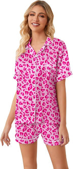Umeyda Women & Girls Pajamas Set, Soft Satin Lightweight Silk Button-Down Top with Shorts 2 Piece PJS for Mom Boys Kids Gifts