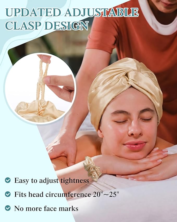 Canlierr 5 Set Adjustable Silk Satin Bonnet for Sleeping Women Scrunchie Double Layer Night Cap Sleep Turban Hair Wrap Unisex