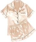 Ekouaer Womens Silk Satin Pajama Sets Soft Short Sleeve Button Down Sleepwear Top and Shorts 2 Piece Pjs Lounge Set