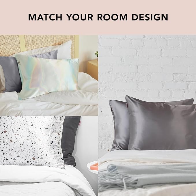 Kitsch Satin Pillowcase with Zipper for Hair & Skin - Softer Than Silk Pillow Cases, Smooth Cooling Satin Pillow Case, Wrinkle-Free, Machine Washable, King Size Satin Pillow Case 19x36, Charcoal, 2pc