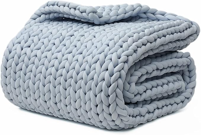 YnM Cooling Weighted Blanket, Handmade Chunky Yarn Knitted Design, Temperature Regulating and Breathable, Machine Washable Throw for Sleep or Home Decor (Azure Blue, 50x60 Inch, 10lbs)