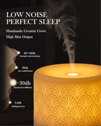 Essential Oil Diffuser -280ml Ceramic Diffuser for Large Room&Commercial Use, 2.4MHz Cool Mist Humidifier & Independent Decorative Light & Aromatherapy Diffuser, Pulse&Continuous Mist, Timer, Auto-Off