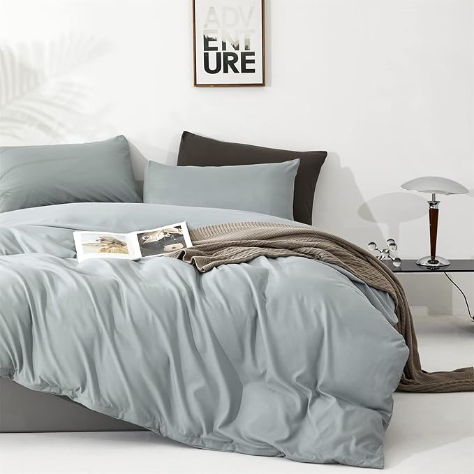 Luxlovery Blue Comforter Set King Dusty Blue Bedding Comforter Set Solid Bedding Set Breathable Blanket Quilts Modern Bedding Set for King Bed