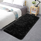 ISEAU Fluffy Runner Rug for Bedroom Plush Area Rugs, Shag Carpet with Rubber Backing Non Slip, Comfy Nursery Mat Bedside Mats for Kids Boys Room Home Decor, 2ft x 6ft, Black