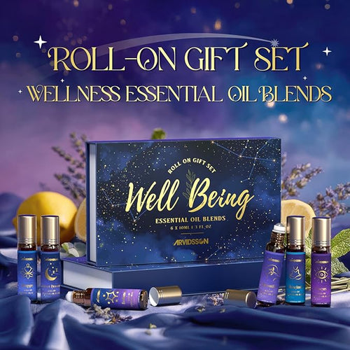 ARVIDSSON Essential Oils Roll On Set, Natural Self Care Essential Oil Blends Gift for Women - Sweet Dream, Unwind, Breahte, Balance, Focus, Happy, Aromatherapy Oil Roller for Body, Massage