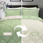 HIG 3pc Sage Green King Size Comforter Set -All Season Reversible Down Alternative Comforter with Two Shams -Quilted Duvet Insert with Corner Tabs - Diamond Stitched Blanket - Breathable, Soft, Fluffy