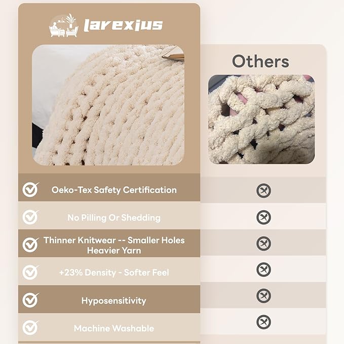 Chunky Knit Blanket - Luxury Soft Cozy 40 * 50 Throw Blanket,100% Woven Blanket Rope Knot Throw Blanket for Couch, Sofa, Home Decor, Gift - Machine Washable (Cream, 40 * 50)