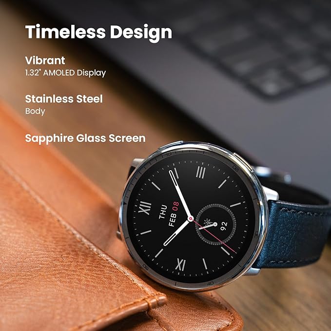 Amazfit Active 2 Premium Smart Watch Fitness Tracker (Round) for Android & iPhone, 10 Day Battery, Water Resistant, GPS Maps, Heart & Sleep Monitor, HYROX Mode, Sapphire Glass, Leather + Sport Strap