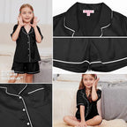 QPANCY Kids Satin Pajamas Sets Baby Boy Girl Button-Down Silk Sleepwear 2 Piece Short Sleeve Loungewear Clothes Set