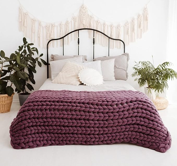 Boho Throw Blanket - Chunky Knit Blanket Full Size Blanket for Adult 54x75 Rust, Boho Blanket Bed Decor, Knit Blanket for Couch, Birthday Gift for Women, Ideas (Terracotta, 54"x75")