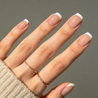 Modelones French Tips Press on Nails, White Short Square Fake Nails, Reusable Nail Kit with Nail Glue Adhesive Tabs Mini Nail File, Spring Nails Press Ons 32Pcs 16 Sizes, Women Girl Gift