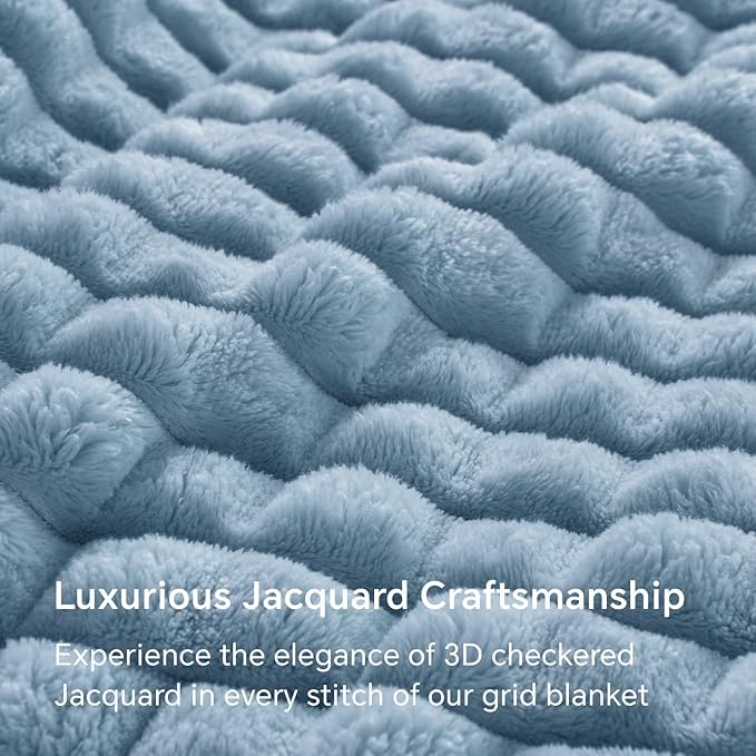 BEDELITE Blue Throw Blanket Twin Size for Bed- Super Soft and Warm 3D Checkered Fluffy Fuzzy Fleece Blanket, Luxurious Plush Cozy Blanket for Room Decor Fall and Winter, 60x80 inches