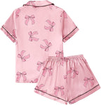 LYANER Women's Silky Satin Pajamas Set Short Sleeve Button Down Shirt With Shorts Pjs Set Sleepwear
