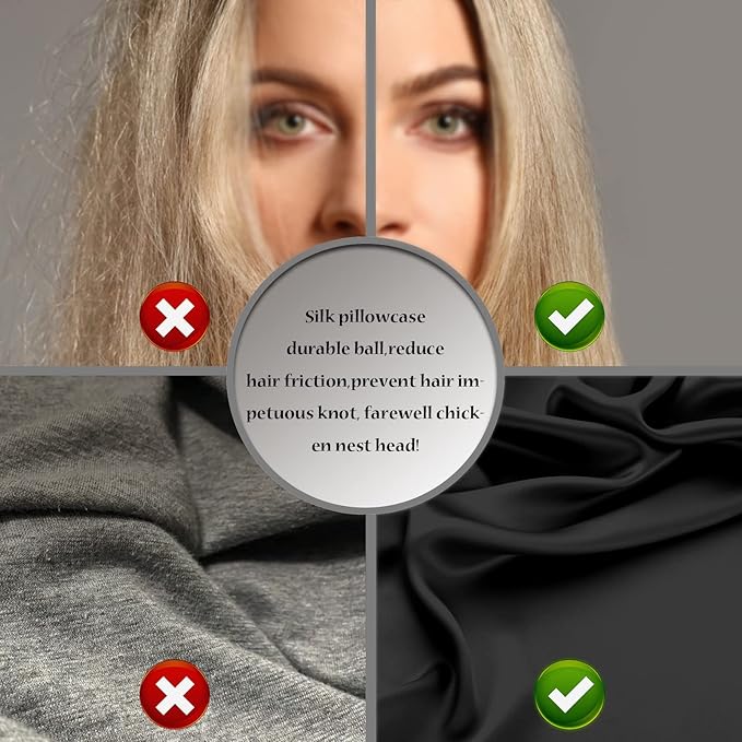 Natural Mulberry Silk Pillowcase for Hair and Skin Queen Size 20"X30" Pillow Case with Hidden Zipper Soft Breathable Smooth Cooling Silk Pillow Covers for Sleeping (Black,Queen,1Pcs)