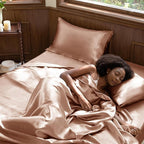 CozyLux Satin Sheets King Size Sheet Set - 4 Piece Silky King Sheets, Luxury Salmon Pink King Bed Set with Smooth and Soft Microfiber, Includes 1 Fitted Sheet, 1 Flat Sheet and 2 Pillowcases