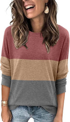 Magritta Women's Long Sleeve Leopard Color Block Tunic Comfy Crewneck T Shirt Tops Black XL