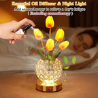 Birthday Gifts for Women Mothers Day Gifts For Mom Table Lamp, 3 Color Crystal Flower Bedside Lamps Infinitely Dimming with USB Charge Small Night Light,Nightstand Touch Lamp for Bedroom (gold-tulip)