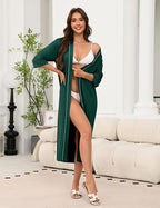 Ekouaer Robes for Women Long Knit Bathrobe Lightweight 3/4 Sleeves Kimono Robe Soft Sleepwear with Pockets S-XXL