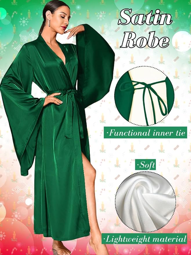 ChiaoLezhee Satin Long Robe For Women, Soft Lightweight Silk, Bride Wedding Night, Bridal Bathrobe Sexy Bathrobes Bridesmaid