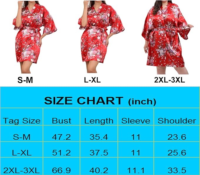 QXQTER Peony Floral Silky Satin Robe Wedding Bridal Party Bride Bridesmaid Robes for Women Dressing Gown Kimono Robe