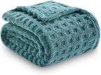 NEWCOSPLAY Super Soft Twin Blanket Teal Premium Silky Flannel Fleece 3D Waffle Checkered Lightweight Bed Blanket All Season Use (Light Teal, Twin(60"x80"))